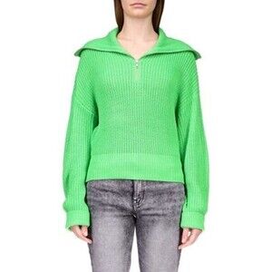 Sanctuary Half-Zip Shrunken Sweater XS Bright Green Ribbed Long Sleeve NWT B30